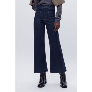 ZARA High Rise Wide Leg Marine Patch Pocket Jeans Cropped Size 6